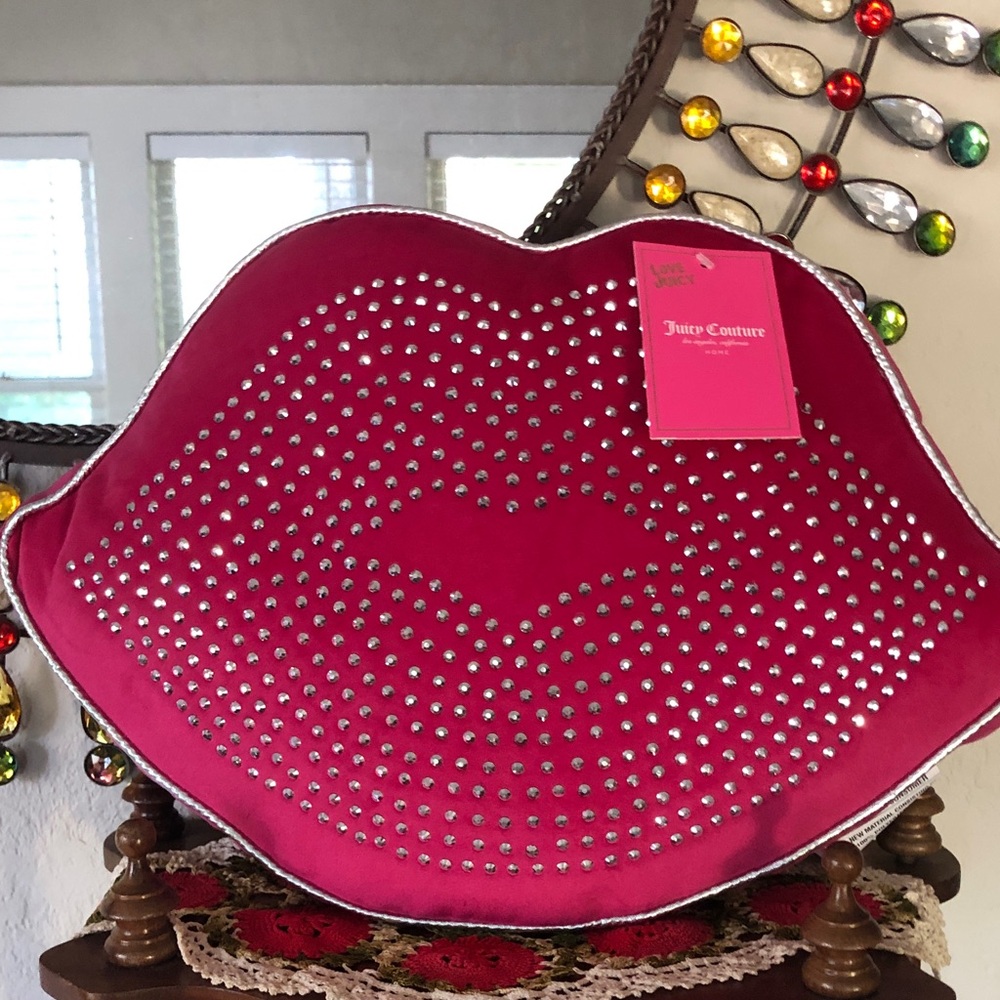 NWT Juicy Couture Dark Pink Lip-Shaped Embellished Pillow